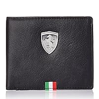 Ferrari Men's Wallet, 3 Card Slots and Coin Pocket, Faux Leather (Scuderia Ferrari Logo with Italian Flag) (Midnight Raven Black)