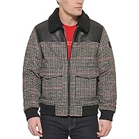 Tommy Hilfiger Men's Mixed Media Wool Blend Sherpa Collar Bomber, Plaid, Medium