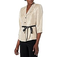 Alex Evenings Women's Stretch Taffeta 3/4 Sleeve Formal Blouse, Special Occasion Dress Shirt, Taupe Buttoned, XL