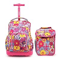 J World New York Unisex Kid's Lollipop Rolling Backpack & Lunch Bag Set, Poppy Pansy, One Size
