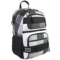 Eastsport Travel Skateboard Backpack Double Strap Laptop Bag Multi-Sport Design for Men and Women, Black White Plaid
