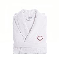 Linum Home Textiles TR00-LX-HRTFR I Love You Mom Embroidered White Terry Bathrobe, Large/X-Large, Pink