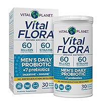 Vital Flora Men’s Daily Probiotic, 60 Billion CFU, 60 Diverse Strains, 7 Organic Prebiotics, Immune Support, Gas Relief, Digestive Health Shelf Stable Probiotics for Men 30 Capsules