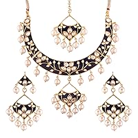 I Jewels 18k Gold Plated Indian Wedding Bollywood Kundan Meenakari Necklace Jewelry Set for Women