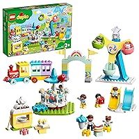 LEGO DUPLO Town Amusement Park Fairground 10956 Building Set - Featuring 7 Duplo Figures, Trains, Slides, Carousel, and a Ferris Wheel, Educational Learning Toy and Playset for Toddlers Ages 2+