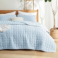 Bedsure Blue King Size Bedspread Coverlet - Lightweight Soft Quilt Bedding Set for All Seasons, Square Embroidery Quilt Set, 3 Pieces, 1 Quilt (106