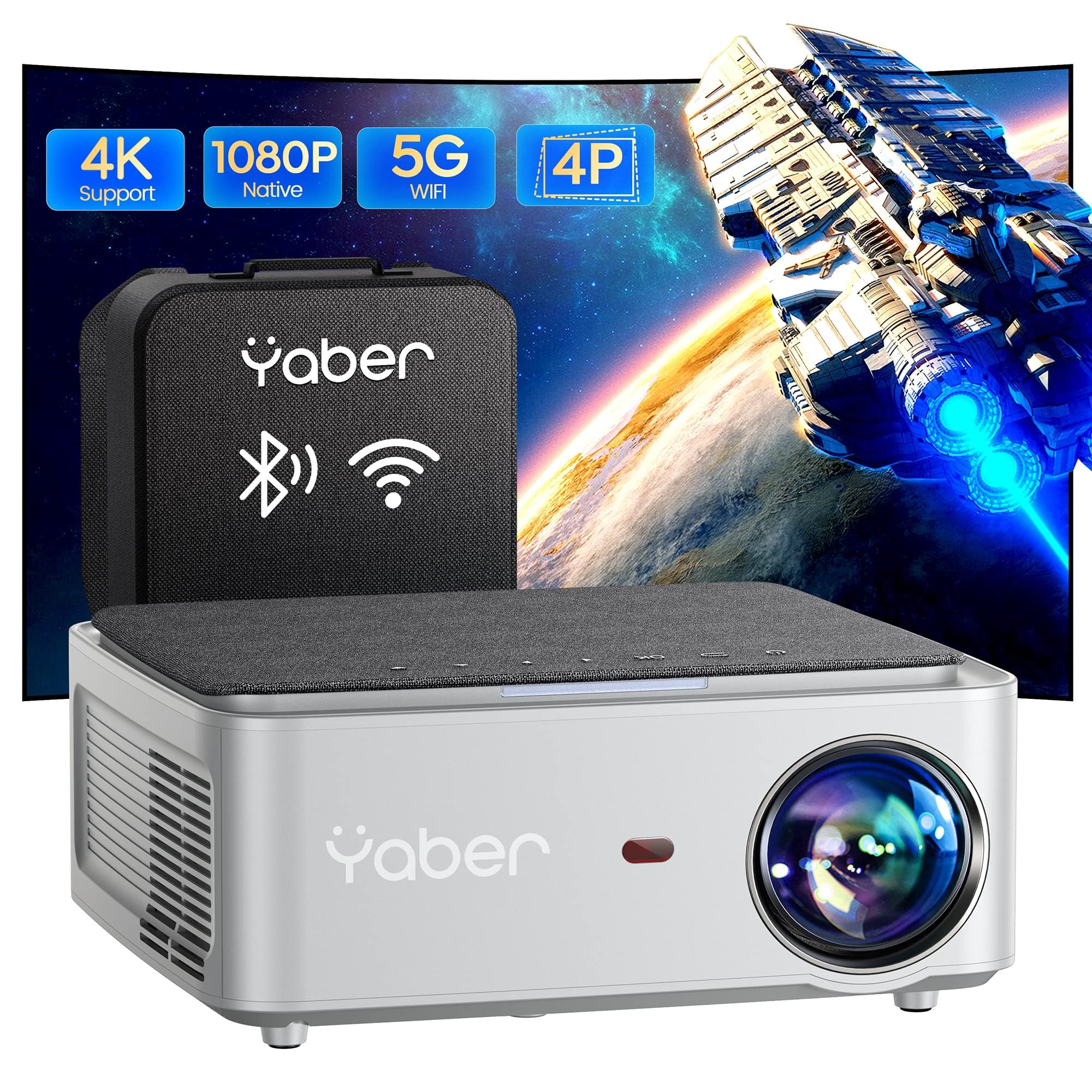 5G WiFi Bluetooth Projector, YABER Native 1080P Outdoor Movie Projector with 350
