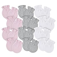 Gerber Baby 8-Pack Scratch Mittens, Pink/Gray/White, 0-3 Months (12-Pack)