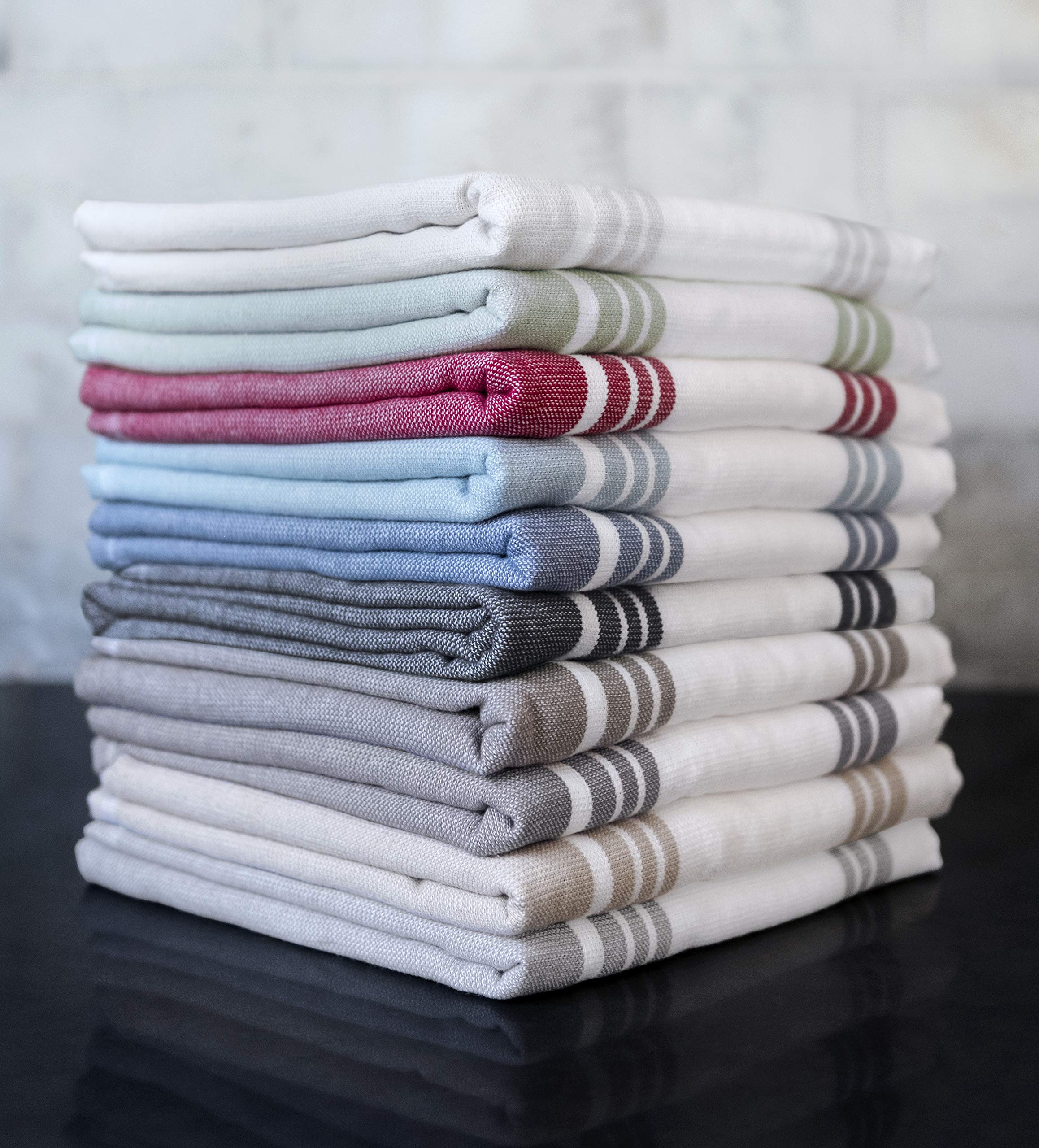 Dish Towels Dual Purpose Reversible, 100% Absorbent Cotton, Kitchen Towels Set of 3 Striped, 17