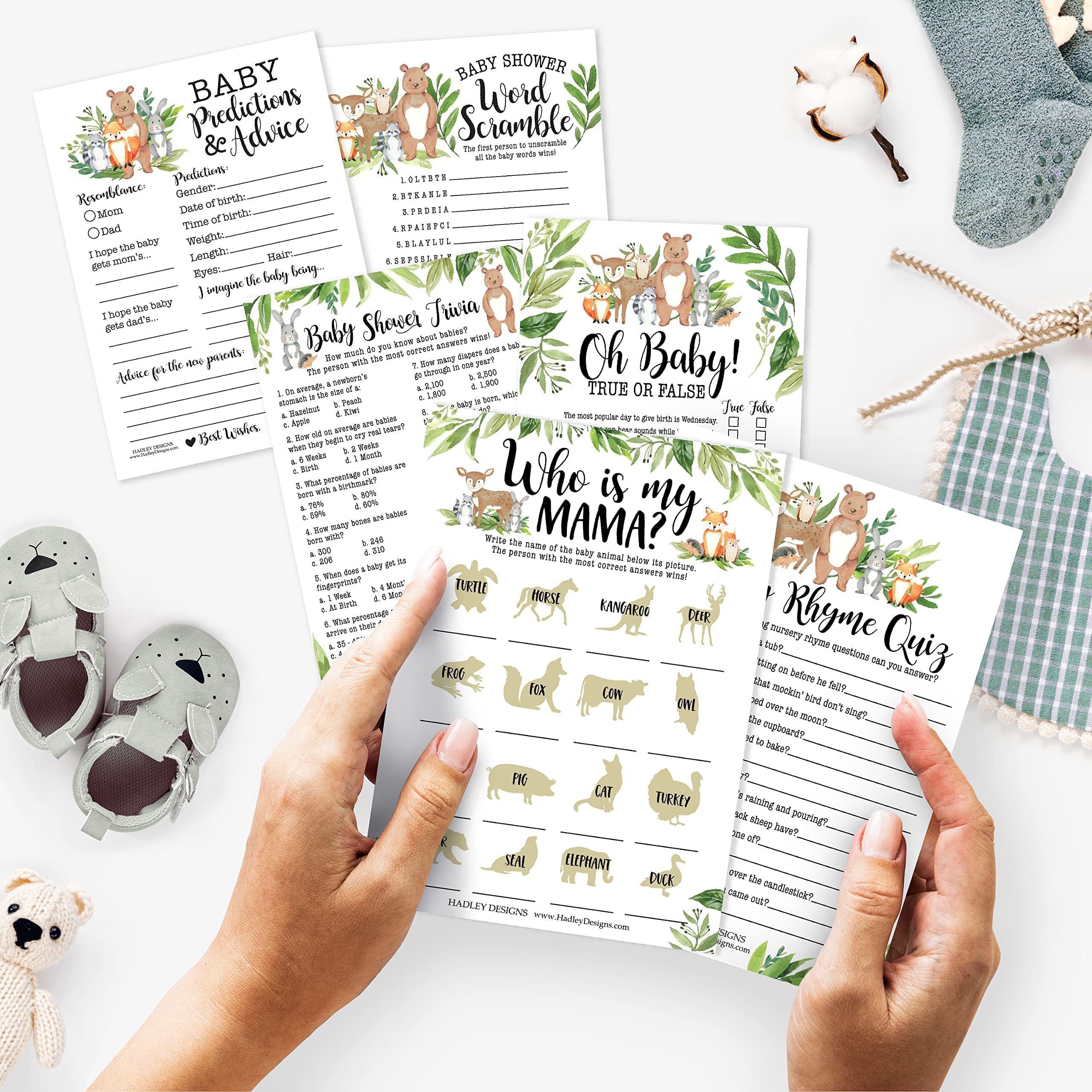 50 Woodland Baby Prediction And Advice Cards, Trivia Games, etc, 25 Baby Animal Matching, Nursery Rhyme Game - 6 Double Sided Cards Baby Shower Games Funny, Baby Shower Ideas Baby Sprinkle Games