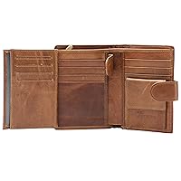 POKOFO Large RFID Genuine Leather Card Holder Trifold Wallet Snap Closure 3 ID Windows for men