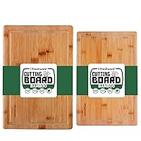 Bamboo Cutting Boards for Kitchen with Juice Groove [Set of 2] Wood Cutting Board for Chopping Meat, Vegetables, Fruits, Cheese, Knife Friendly Serving Tray with Handles