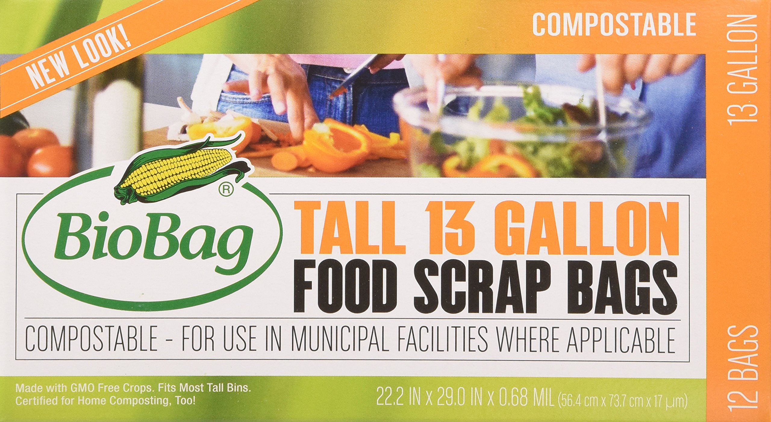 BioBag 13 Gallon Tall Kitchen Waste Bag, 12 CT (Full Case of 12 Boxes, 144 Bags Total)