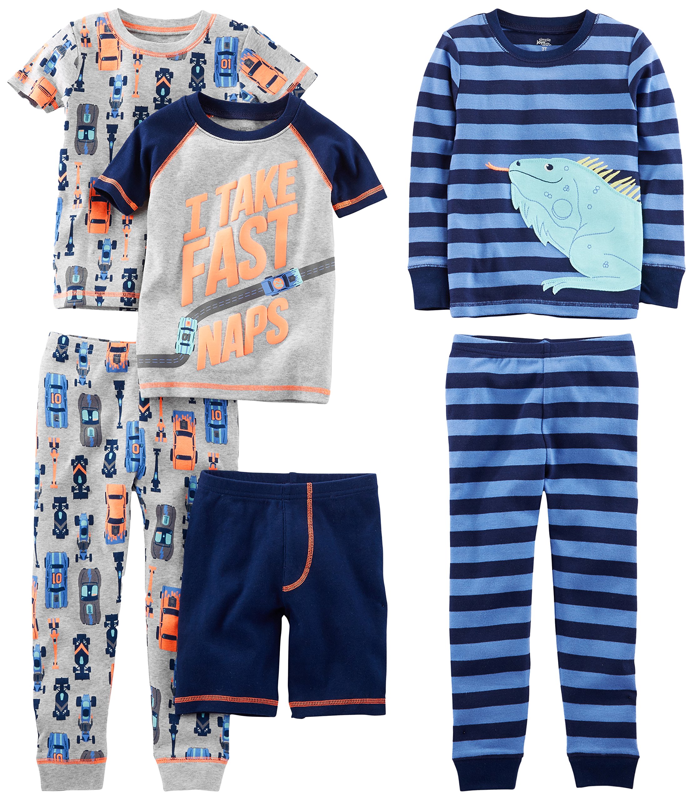 Simple Joys by Carter's Babies, Toddlers, and Boys' 6-Piece Snug-Fit Cotton Pajama Set, Pack of 3