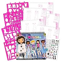 I Love Fashion Sketch Portfolio - Road Trip Essentials For Kids 8 - 12 - Fashion Design Sketch Book for Beginners, Sketch Pad with Stencils and Stickers For Kids 6 and Up