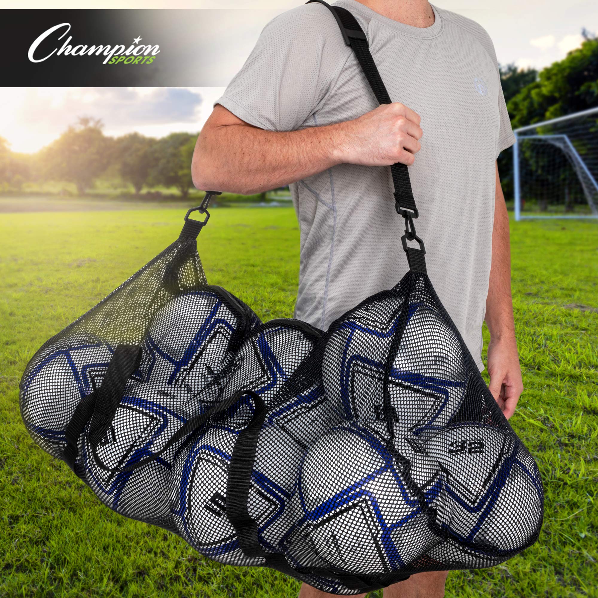 Champion Sports Mesh Duffle Bag with Zipper and Adjustable Shoulder Strap, 15” x 36” - Multipurpose, Oversized Gym Bag for Equipment, Sports Gear, Laundry - Breathable Mesh Scuba and Travel Bag