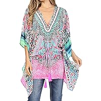 Sakkas Danis Women's Oversized Casual Pullover V-Neck Short Sleeve Boho Top Blouse