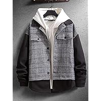 Jackets for Men Jackets Men 1pc Plaid Button Detail Overcoat Jackets for Men (Color : Black and White, Size : Small)