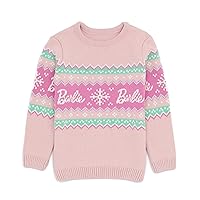 Barbie Girls Christmas Jumper Kids Dolls Logo Pink Knitted Xmas Sweater
