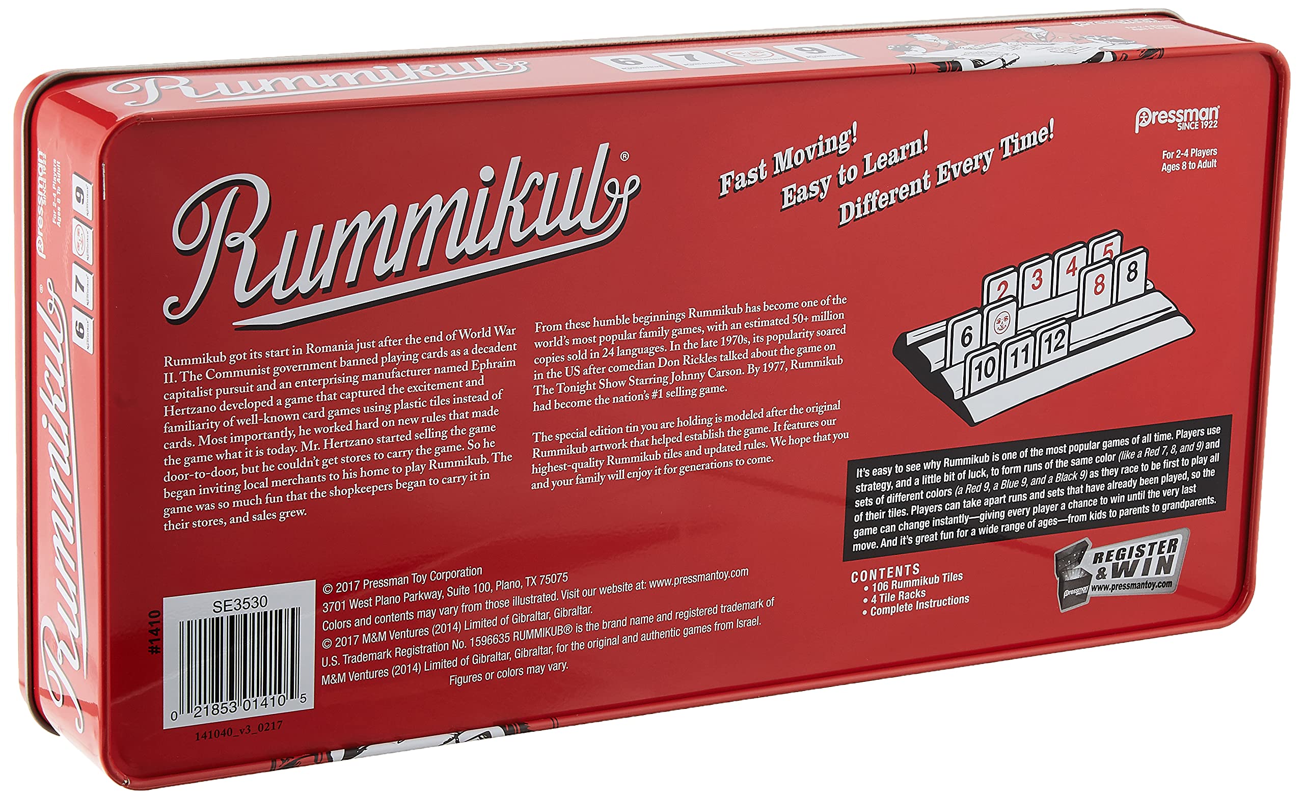 Rummikub in Retro Tin - The Original Rummy Tile Game by Pressman Red, 5