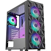 PC Case Pre-Install 4 RGB Fans, ATX Gaming Computer Case with Diamond-Shaped Mesh Front & Tempered Glass Side Panel, USB 3.0 Airflow Mid Tower case,621