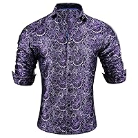 YOHOWA Men's Dress Shirt Silk Paisley Long Sleeve Button Down Dress Shirts Regular Fit Formal Casual