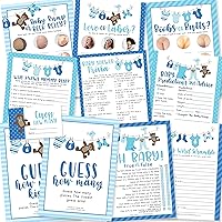 75 Blue Who Knows Mommy Best, Baby Prediction and Advice Cards etc, 25 Guess How Many Cards, 25 True Or False, Word Scramble For Baby Shower Ideas - 10 Double Sided Cards Baby Shower Games Funny