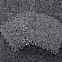 Shihanee 100 Tiles Bulk Foam Play Mat Interlocking Carpet Tiles Baby Play Mat Short Coral Fleece Plush Puzzle Foam Floor Mat for Kids Toddler Play Area Home Bedroom Parlor(Gray)