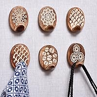 Indian Shelf 6 Pack Wood Wall Hooks- Adhesive Wall Hooks -Decorative Wall Hooks for Hanging- Boho Wall Hooks -Sticky Coat Hooks Wall Mount- Wooden Towel Hooks for Bathroom Wall Mounted- Style 1