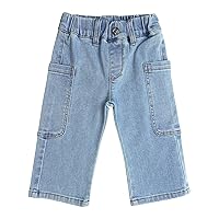KIDSCOOL SPACE Baby Girls Wide-Leg Cargo Jeans,Toddler Boy Elastic Waist with D-Ring Loops Stretch Denim Pants