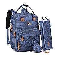 Dikaslon Diaper Bag Backpack with Portable Changing Pad, Pacifier Case and Stroller Straps, Large Unisex Baby Bags for Boys Girls, Multipurpose Travel Back Pack for Moms Dads, Camo