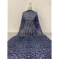 Meredith Navy Blue Trellis Pattern Sequins on Mesh Lace Fabric by The Yard - 10146