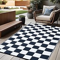 RURALITY Outdoor Rug 9x12 Waterproof for Patio Clearance,Large Plastic Straw Mat for Camping,Porch,RV,Reversible,Black and White,Checked