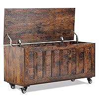 Evajoy Storage Chest, 39.4'' Wooden Storage Bench with 4 Wheels & 2 Safety Hinges, Retro Toy Box Support 300 lbs for Bedroom, Living Room, Easy Assembly