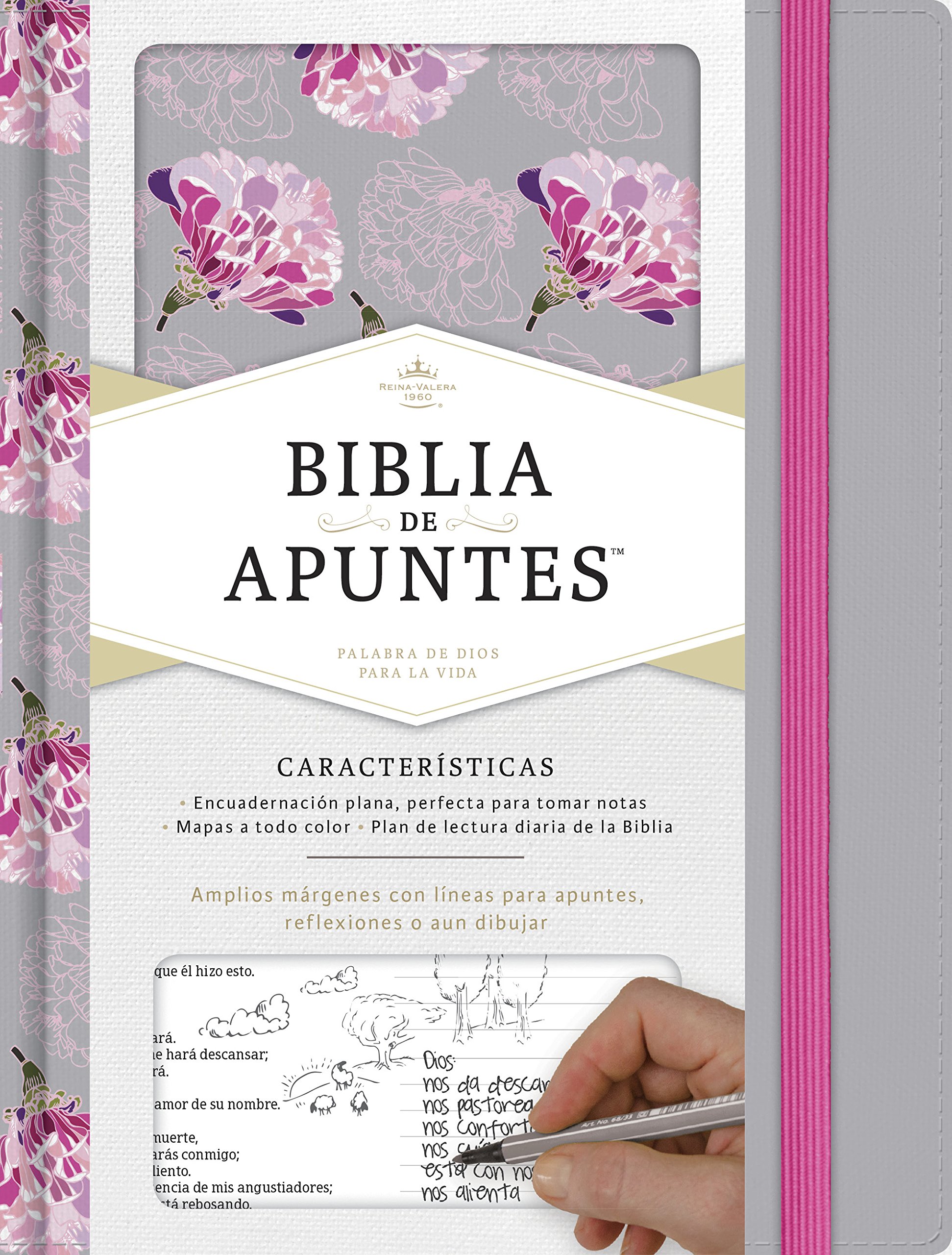 Biblia Reina Valera 1960 de apuntes gris y floreado , tela impresa | RVR 1960 NoteTaking Bible, Grey and Pink, Cloth over Board (Spanish Edition)