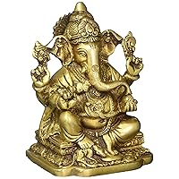 Gajamukha Ganesha Brass Statue (15.24 cm, 10.80 cm, 8.26 cm) Golden