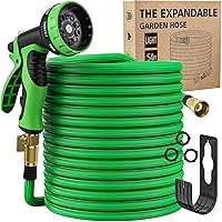 50Ft Expandable Garden Hose with 10 Function Spray Nozzle, Nano Rubber latex High Elastic Multilayer Leakproof Pipe, 3/4Anti Leak Connector, No Kink Lightweight Flexible Water Hose(50FT, Green)
