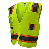 SV6 Two Tone Class 2 Surveyor Polyester All Mesh Vests with Contrasting Trim, Green, 3X-Large