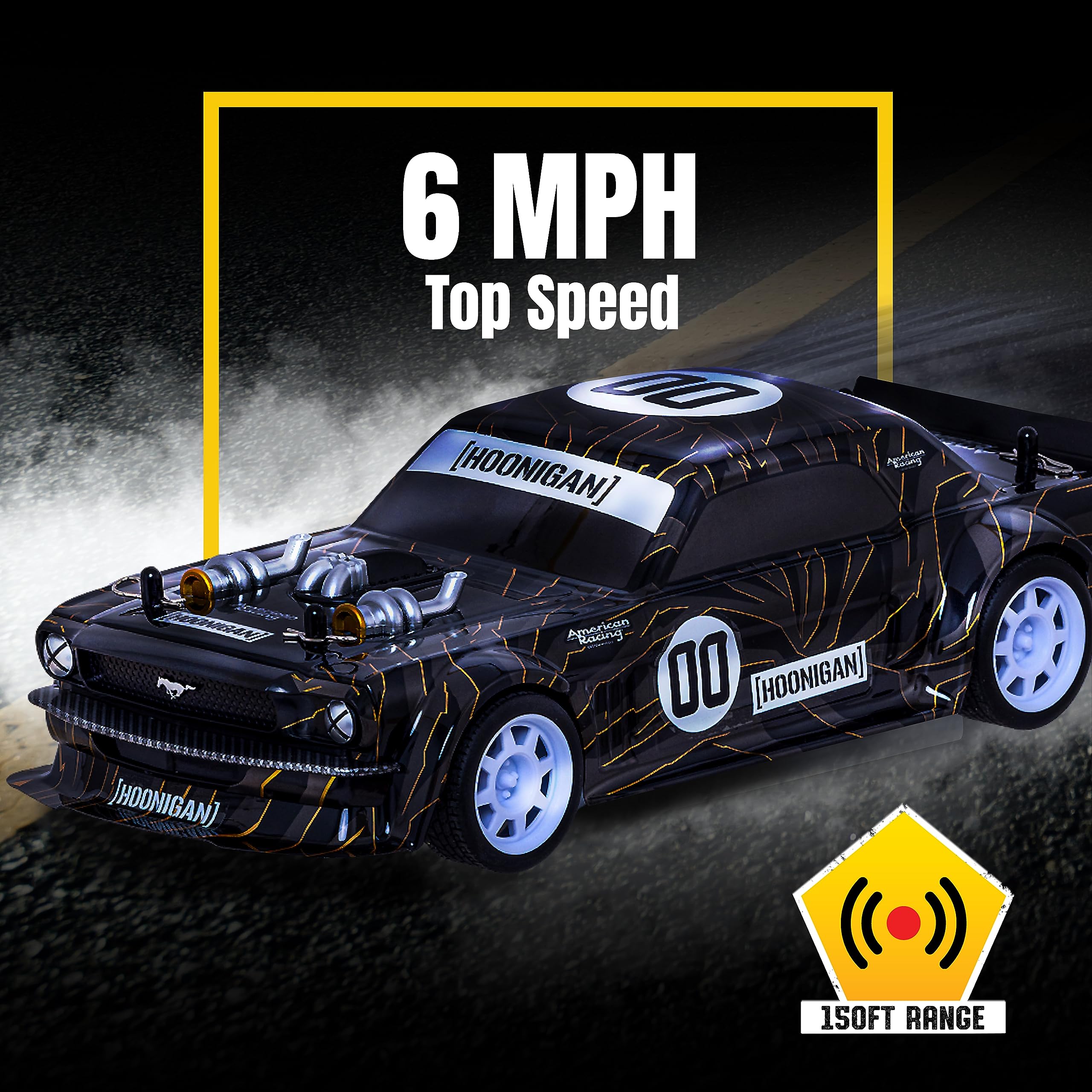 Flybar Hoonigan, Mustang Remote Control Car for Kids – RC Drift Car, RC Cars, Race Car, 3.7V, 2.4 GHz, Detailed Replica Design, USB Rechargeable Battery Included, 1:32 Scale, 100 ft Range, 4 Mph