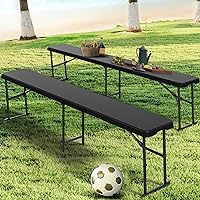 YITAHOME 2 Pack 6FT Folding Bench, Light Weight Portable Folding Benches with Carrying Handle for Indoor/Outdoor Multi Entertaining Activities, Black