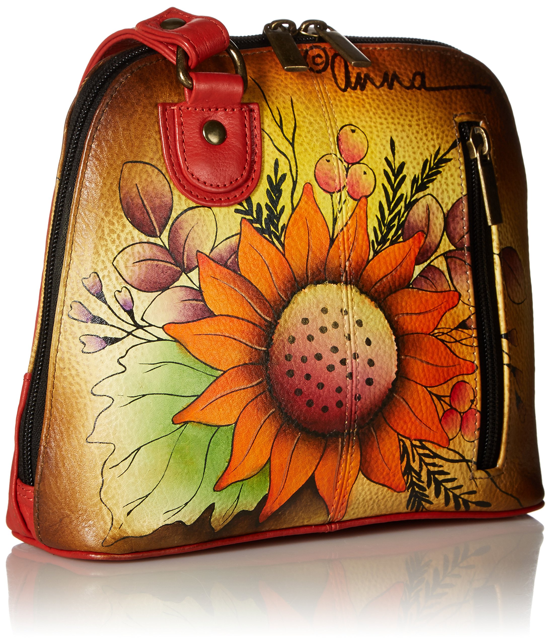 Anna by Anuschka Women's Hand Painted Leather Small Multi Compartment Zip-Around Organizer, Fall Bouquet