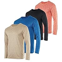 Real Essentials 4 Pack: Men's Dry-Fit UV Moisture Wicking UPF 50+ SPF Sun Protective Fishing Hiking Swim Long Sleeve Shirt
