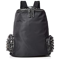 Dierci 1641-11612 Backpack with Cowhide Leather, High Density Nylon, Water Repellent, Travel, Both Sides Zipper Pockets, Black