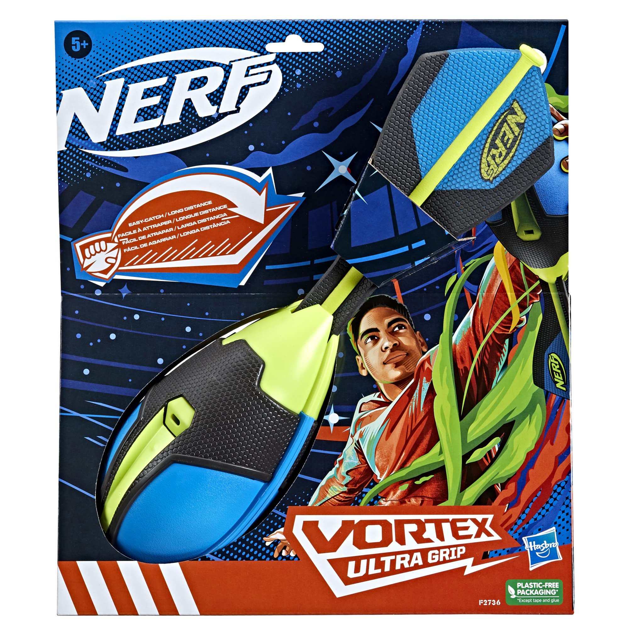 NERF Vortex Ultra Grip Football, Designed for Easy Catching, Howling Whistle Sound, Distance-Optimizing Tail, Water-Resistant, All-Weather Play
