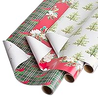 Papyrus Vintage Christmas Wrapping Paper Rolls, Plaid, White Floral, Christmas Trees (3 Rolls, 82.5 sq. ft.)