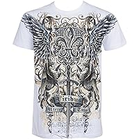 Sakkas Sword and Griffin Metallic Silver Embossed Cotton Mens Fashion T-Shirt