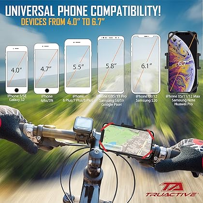 TruActive [????????????????????????????] Bike Phone Mount Holder, Motorcycle Phone Mount, 6 Color Bands Included, Cell Phone Holder for Bike – Universal Any Phone or Handlebar, Bike Phone Holder, ATV, Tool Free