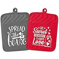 GROBRO7 Funny Cotton Heat Resistant Potholders Set with Pocket Hanging Loop Bridal Shower Pot Holders Gift Multifunction Hot Pads Washable Microwave Oven Mitts for Kitchen Cooking Baking Gray & Red