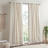 INK+IVY Imani 100% Cotton SINGLE PANEL Curtain Tufted Chenille Stripe Geometric Print Mid-Century Look Rod Pocket Top Drape for Living Room, Privacy Window Treatment for Bedroom, 50