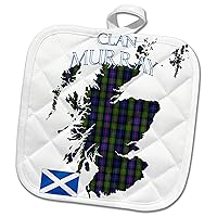 3dRose Outline of Scotland with The Murray Clan Family Tartan. - Potholders (phl-380140-1)